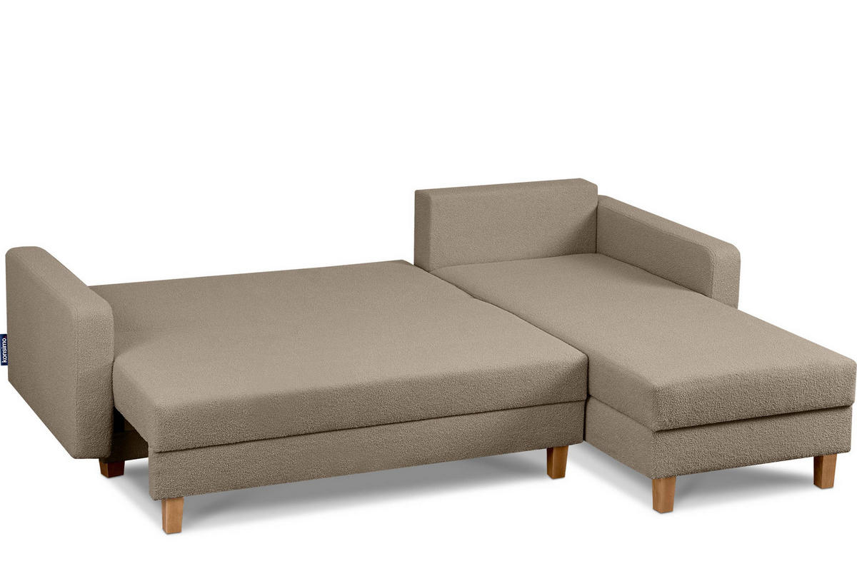 ECKSCHLAFSOFA ERISO 3/4 Sitzer und Universalecke mit Ottoman, Bouclé-Stoff, braun - Braun, Textil (240/183cm) - KONSIMO®