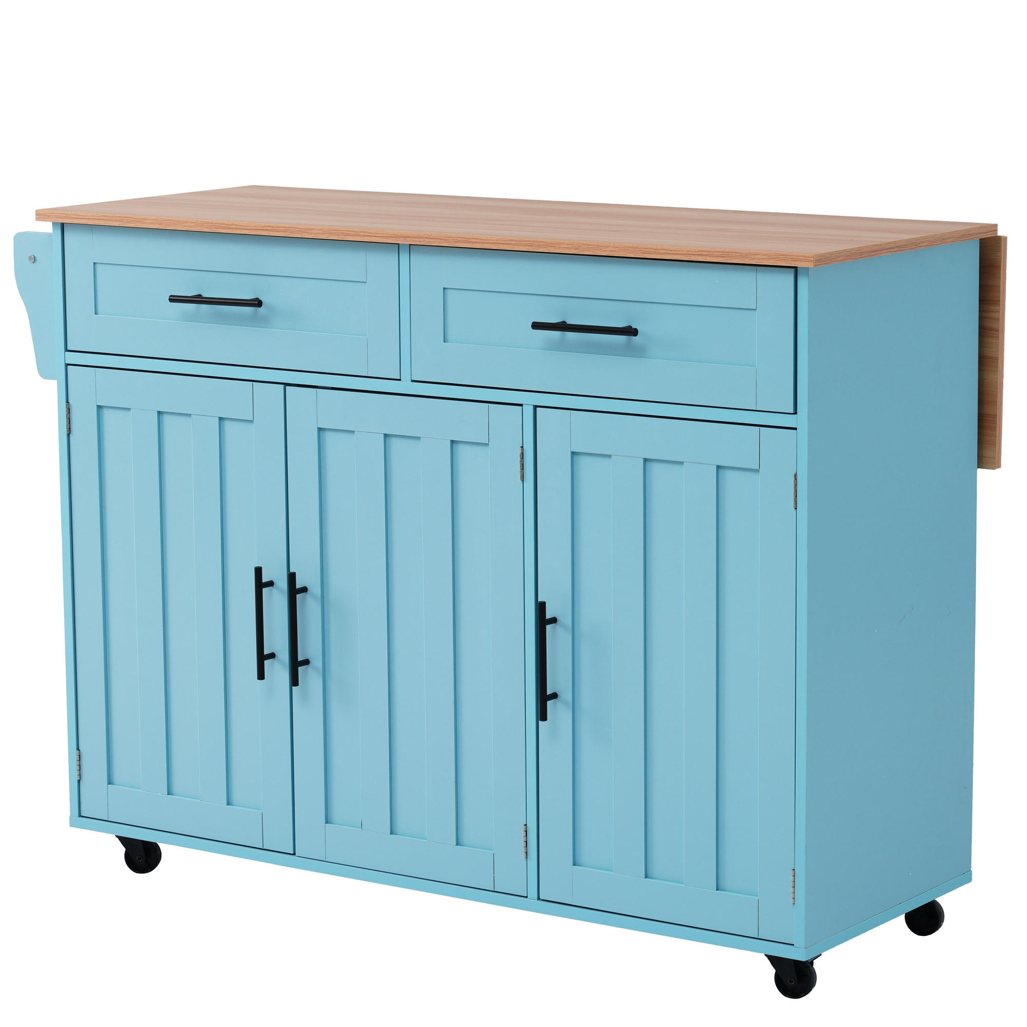 KÜCHENINSEL hellblau mit Holzfurnier-Arbeitsplatte aus MDF 129 × 71 × 91,5 cm - Blau, Holzwerkstoff (129/91.5/46cm) - Luhomfu
