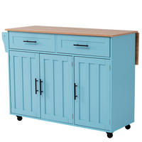 KÜCHENINSEL hellblau mit Holzfurnier-Arbeitsplatte aus MDF 129 × 71 × 91,5 cm - Blau, Holzwerkstoff (129/91.5/46cm) - Luhomfu