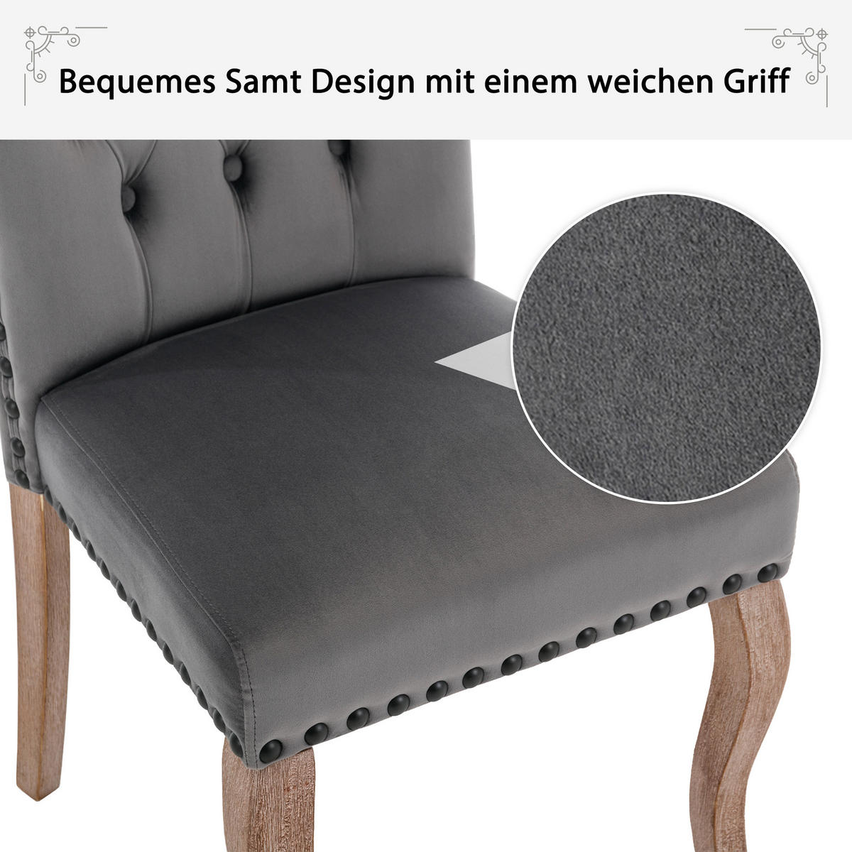 ESSZIMMERSTUHL 2er Set Samt Grau Polsterstuhl Massivholz Modern - Grau, Textil (49/95/63cm) - FLIEKS