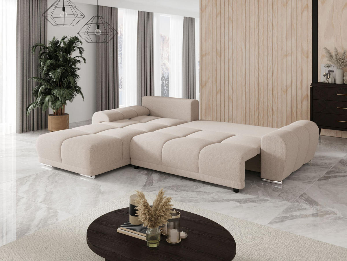ECKSOFA BEGA L Links ARAGON 03 mit Schlaffunktion - Beige, Textil (289/185cm) - Bedante
