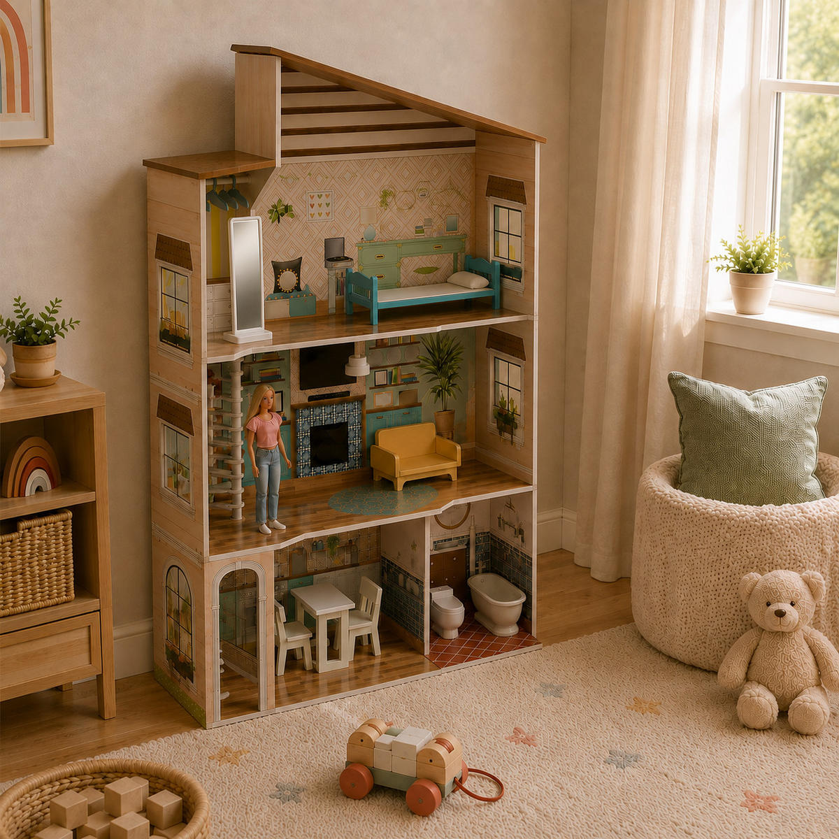 PUPPENHAUS, Mehrfarbig, 118cm - Multicolor, Holz (82/118/28cm) - Teamson Kids