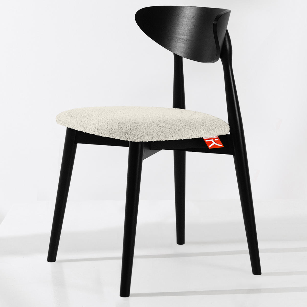 HOLZSTUHL RABI Küchenstuhl, 2-er Stuhl, Bouclé - Schwarz/Weiß, Holz/Textil (47/79/45cm) - KONSIMO®