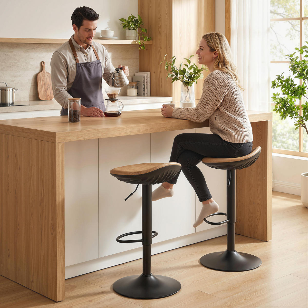 BARHOCKER 2er-Set DE-14811 höhenverstellbar & schwenkbar Eiche - Eichefarben, Metall (40/84/40cm) - ComfortXL
