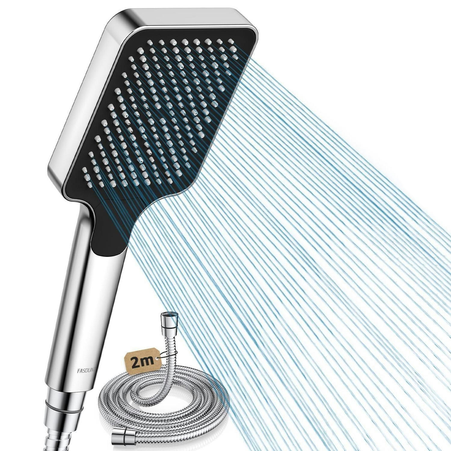 DUSCHKOPF mit Schlauch 2M Hochdruck Regendusche Wassersparend Silber - Silberfarben, Metall (19/12.7/28.5cm)