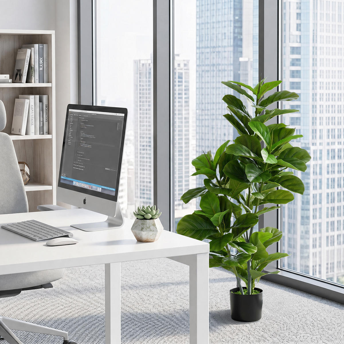 KUNSTPFLANZE, Künstliche Ficus-Pflanze 110 cm, mit Topf & Blättern, für Wohnzimmer, Grün - Multicolor, Kunststoff (110cm) - FORIOUS