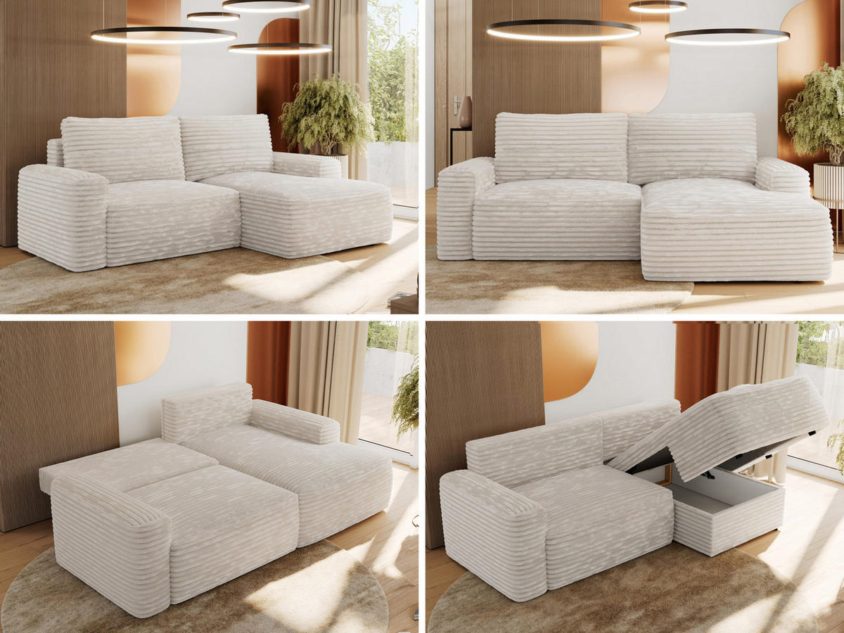 ECKSOFA BELLUNO L Creme Cord - Rechts - Creme/Schwarz, Textil (233/144cm) - MKS