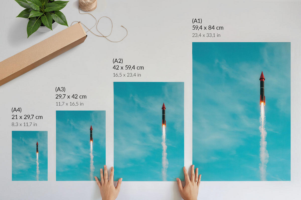 POSTER - 21x29 cm - Gomuno - Rakete am Himmel - Blau, Textil (21/29.7/0.1cm) - TULUP