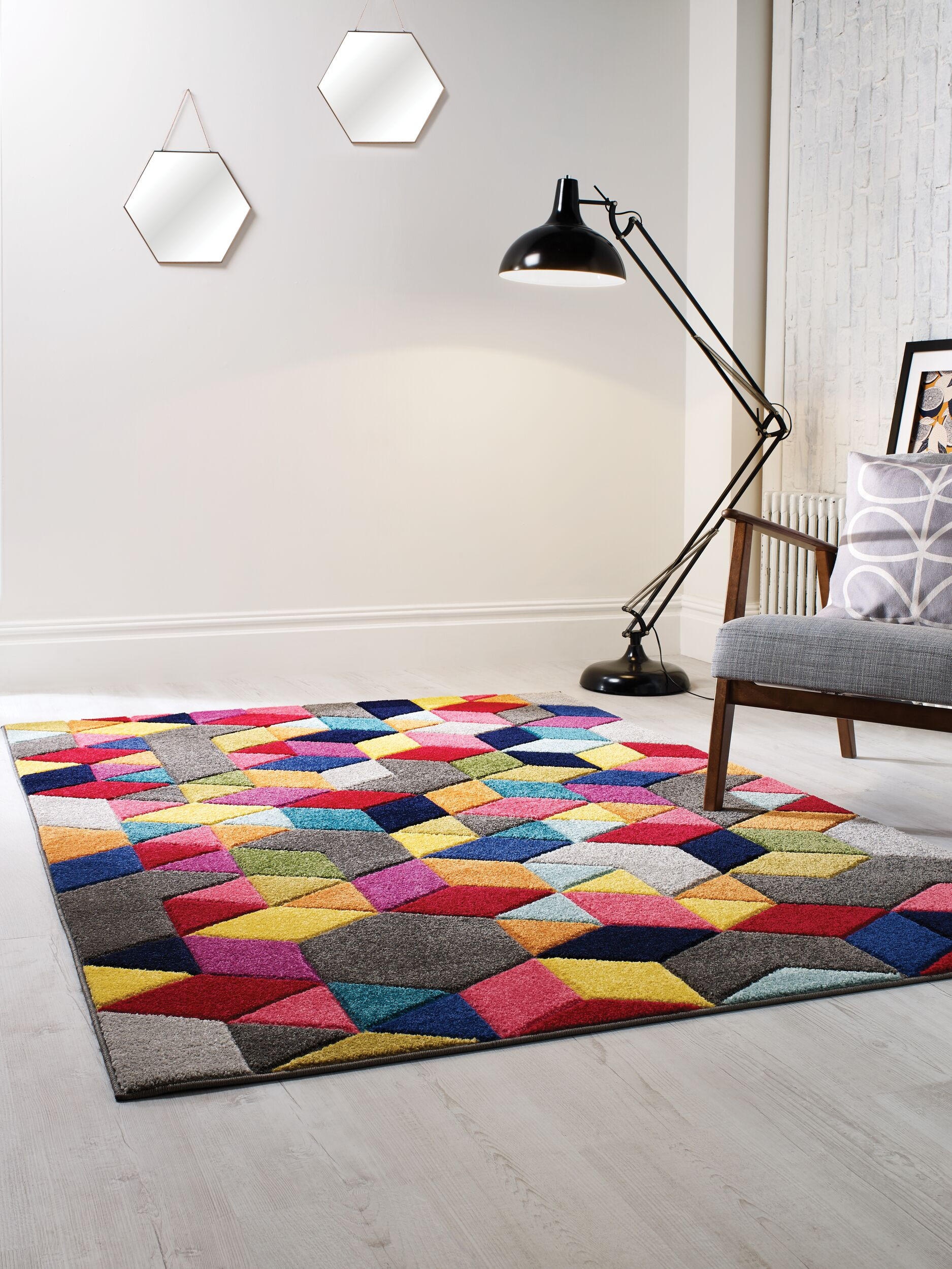 TEPPICH Geometrisch-Bunt-Design, handgeschnitzt MEON TOM, Multi 160x230 cm - Multicolor, Textil (160/230cm) - KADIMA DESIGN