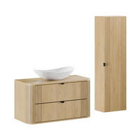 BADMÖBEL 100.4cm Mila 2er-Set Helle Eiche - Braun, Holzwerkstoff (100.4/54/46cm) - Petits-meubles