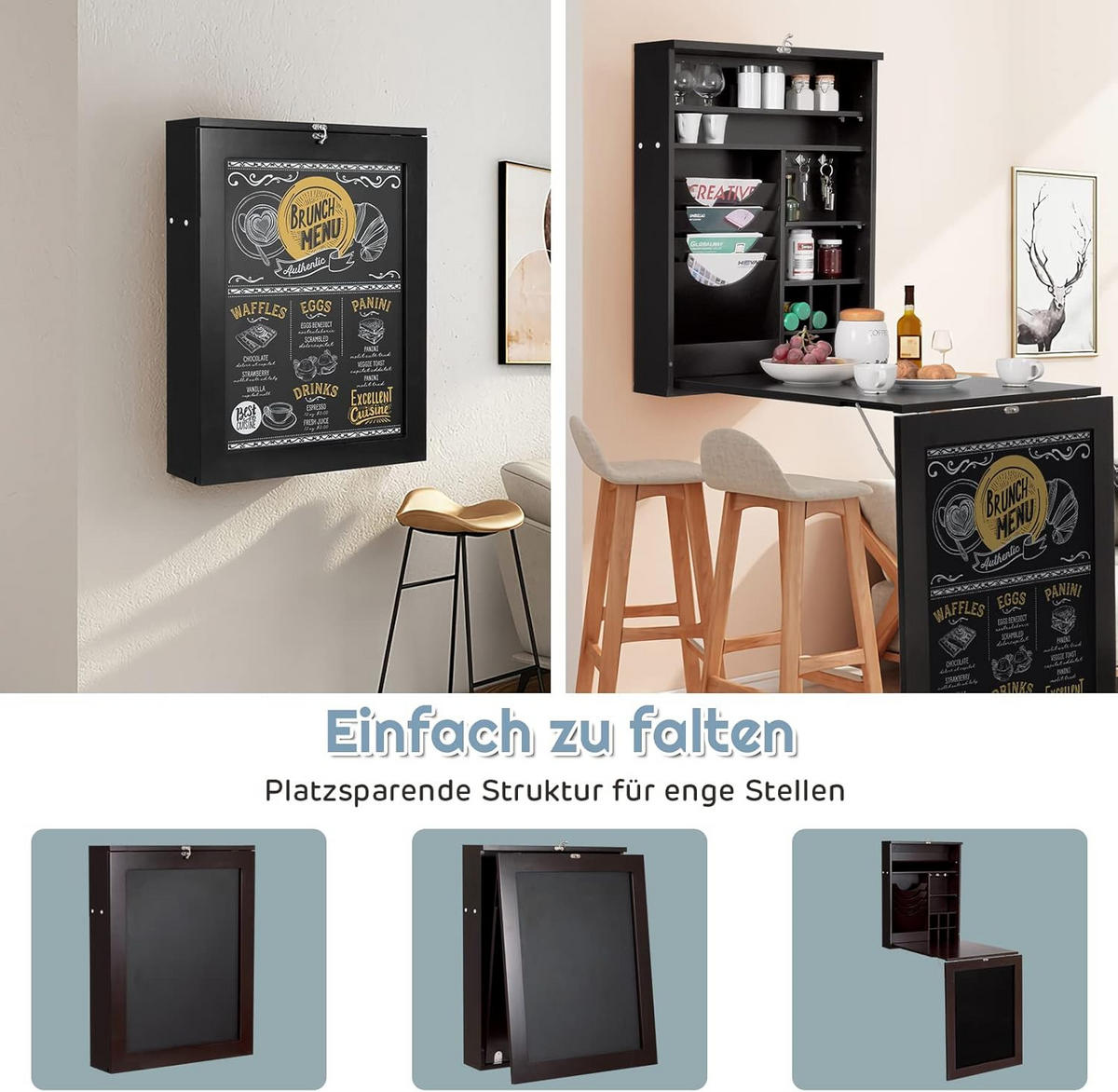WANDTISCH 76cm Schwarz - Schwarz, Holz (60/76/60cm) - COSTWAY