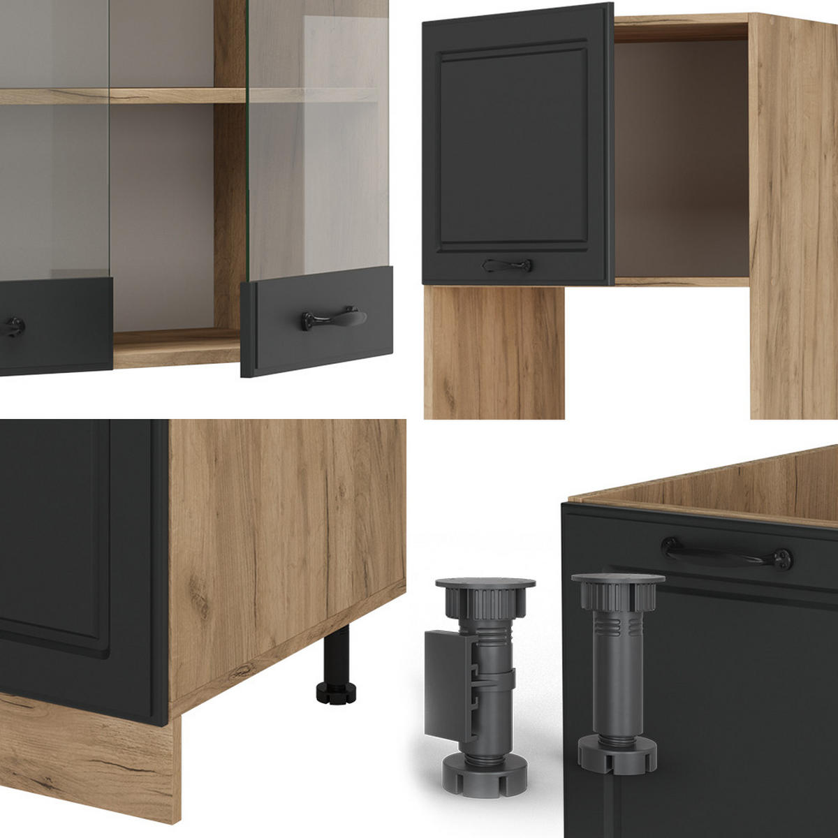 ROHOVÁ KUCHYŇ R-Line Antracitový venkovský dům/zlatý dub - medově dubová/antracitová, kompozitní dřevo (247/81.6/46cm) - Vicco