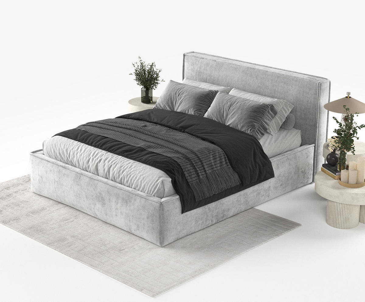 POLSTERBETT Lounge Hellgrau 180/200 cm im Chenille-Stoff - Hellgrau/Schwarz, Holz/Holzwerkstoff (180/200cm) - Maison de Reve