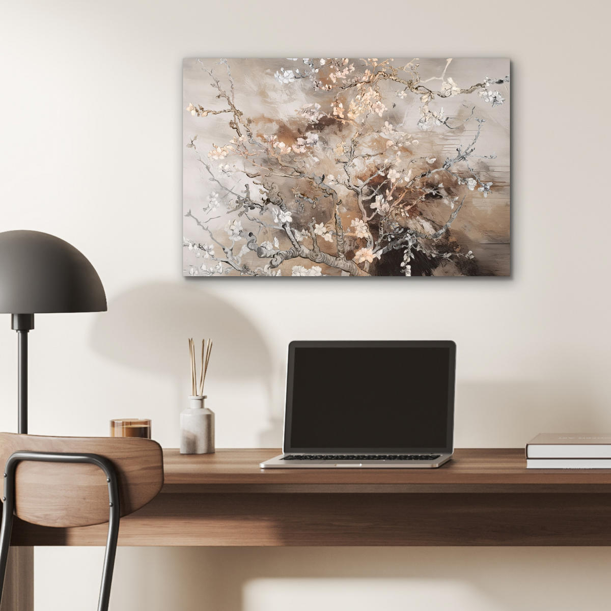 METALLBILD Mandelblüte - Kunst - Van Gogh - Beige - Abstrakt 60x40 cm - Braun, Metall (60/40cm) - MuchoWow