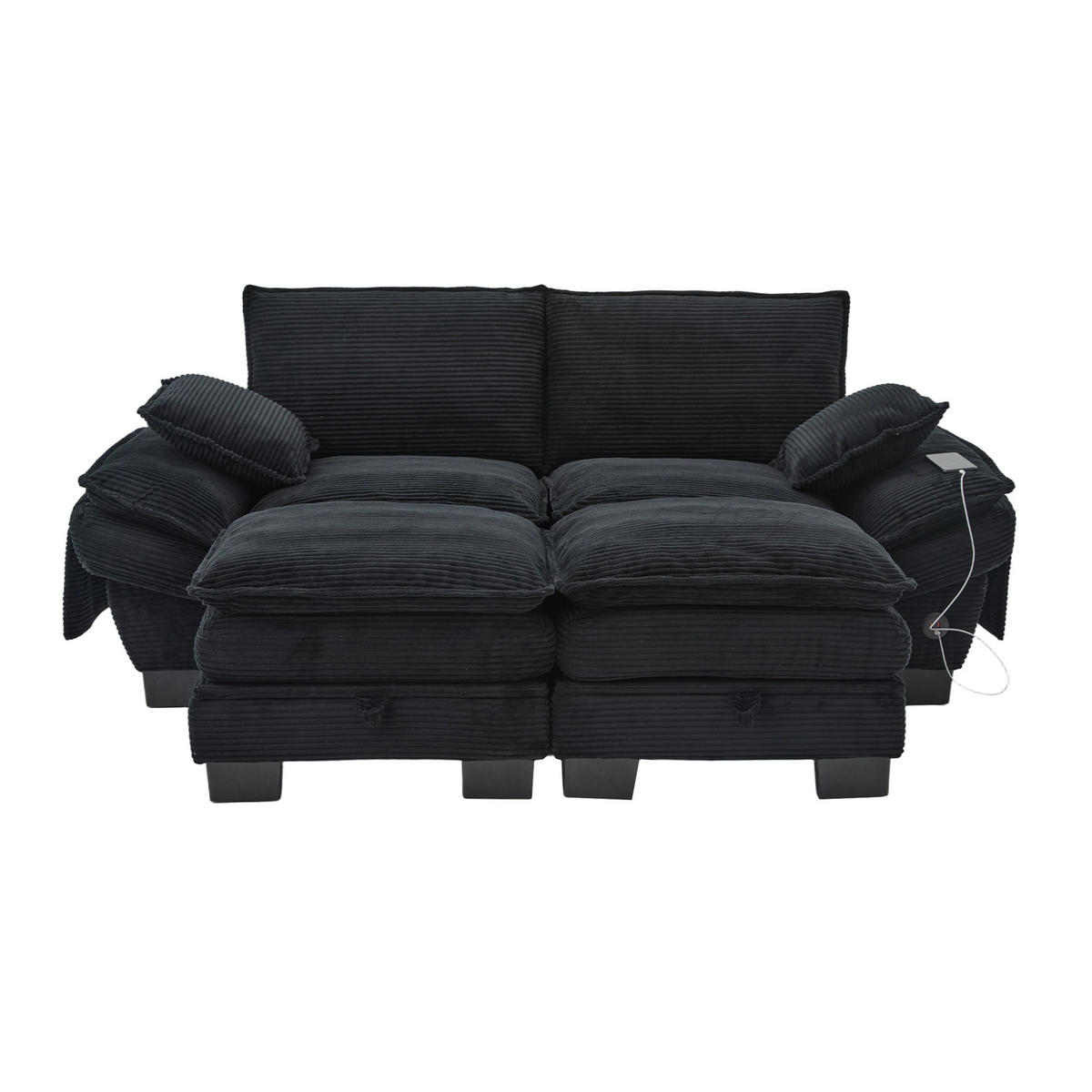 2-SITZER-SOFA DE-33751 modular mit 2 Hockern Schwarz - Schwarz, Metall (190/84/132cm) - ComfortXL