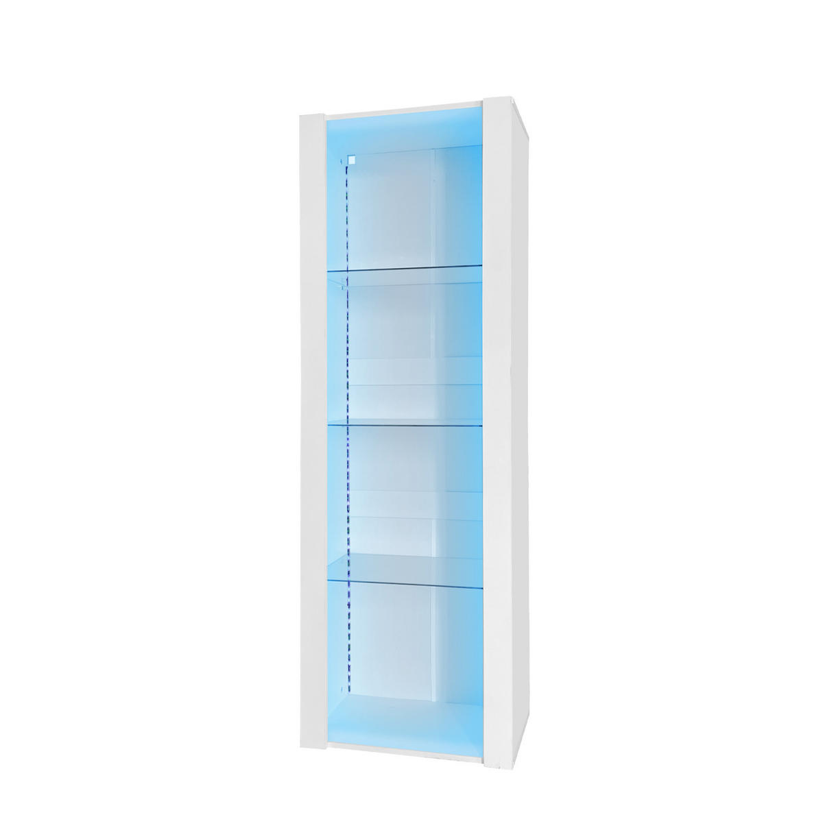 VITRINE 55/38/166 cm in Weiß Hochglanz mit LED-Beleuchtung und 3 Glasböden - Weiß, Holzwerkstoff (55/166/38cm) - Flora Grace