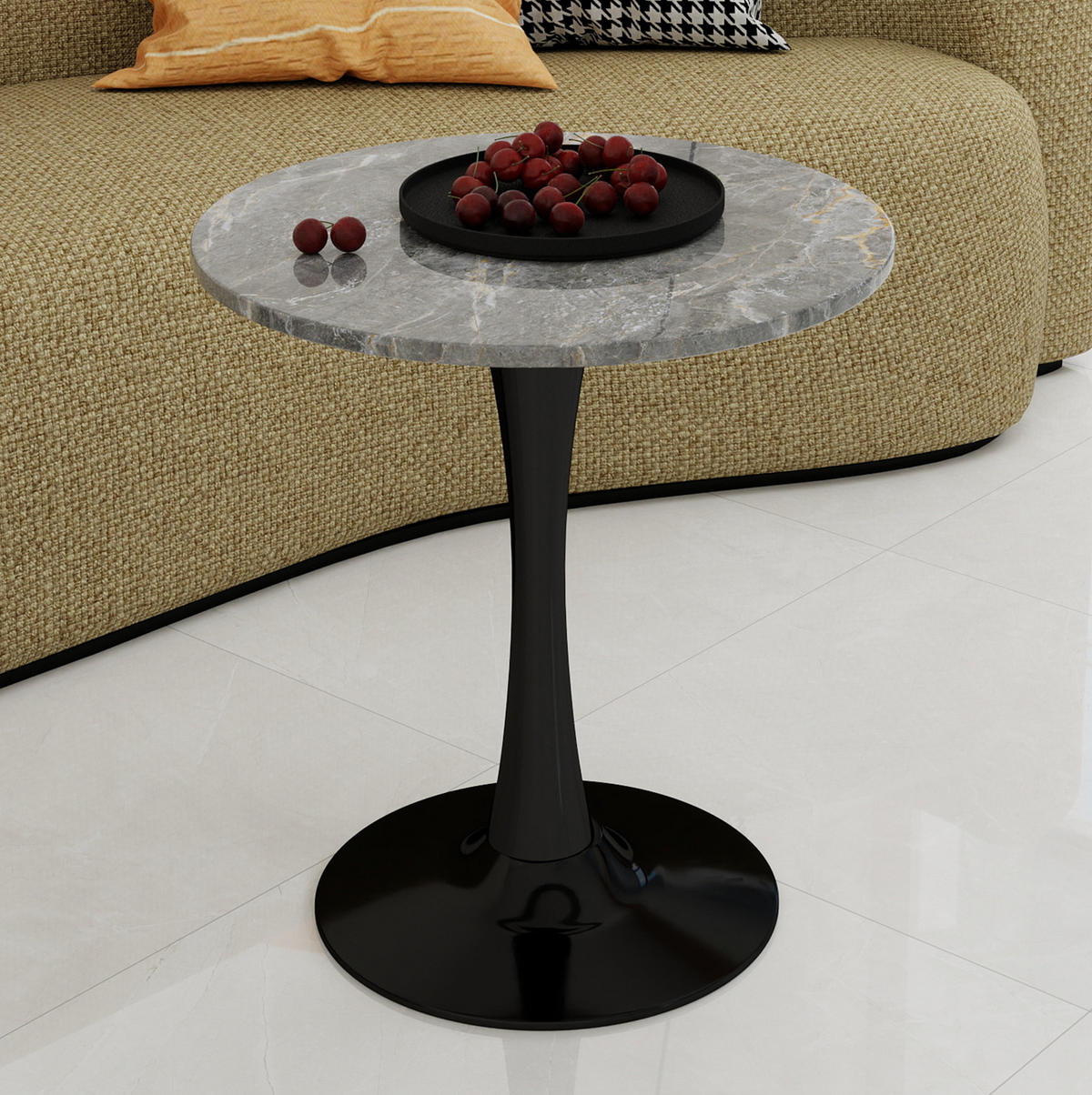 COUCHTISCH 70 cm Schwarz/Grau aus Kunstmarmor mit modernem Design - Grau, Stein (70/70/72cm) - OKMYHOME