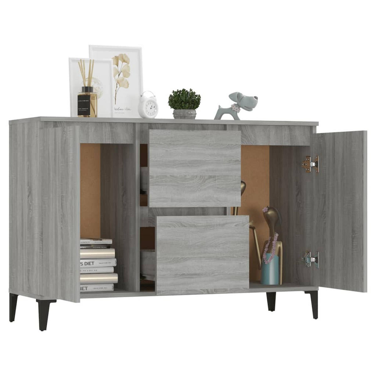 SIDEBOARD mit 2 Fächern, 2 Türen 102/35/70 cm aus Holzwerkstoff Grau Sonoma - Silbereichenfarben, Holz (102/70/35cm) - vidaXL