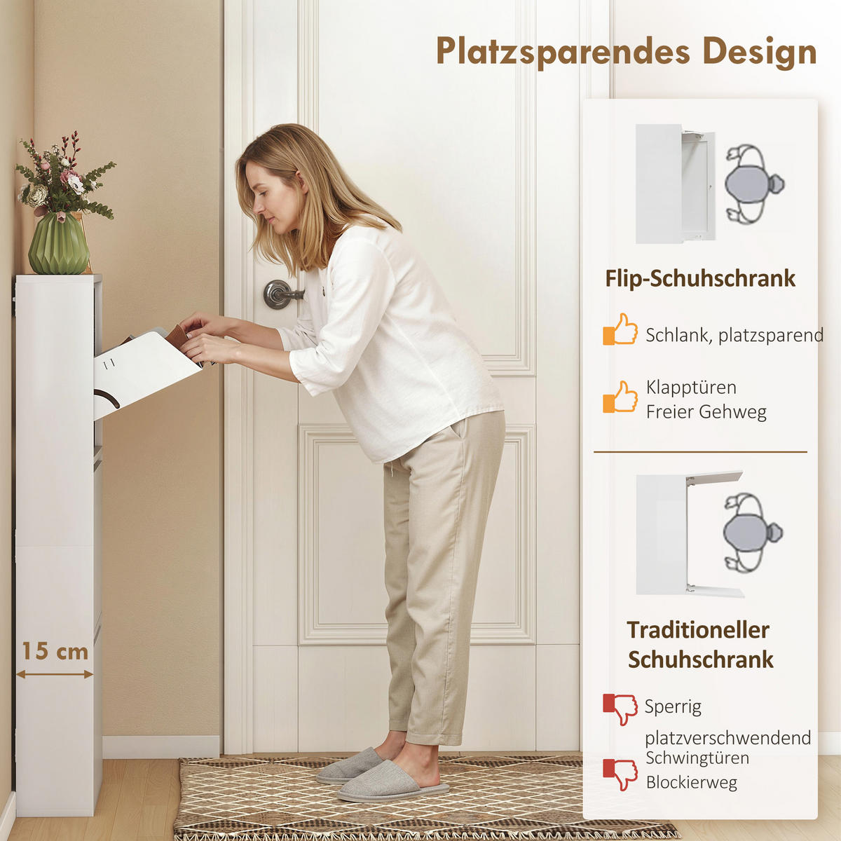SCHUHSCHRANK aus Metall 55/15/106 cm Weiß - Weiß, Metall (15/105.5/55cm) - HOMCOM