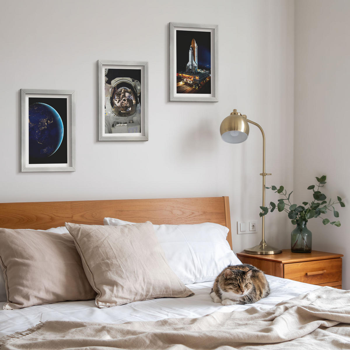 BILDER SET 3er Set - 20x30 cm Silberner Rahmen - Weltraum Erde Astronaut Rakete - Silberfarben, Kunststoff (20/30cm) - TULUP