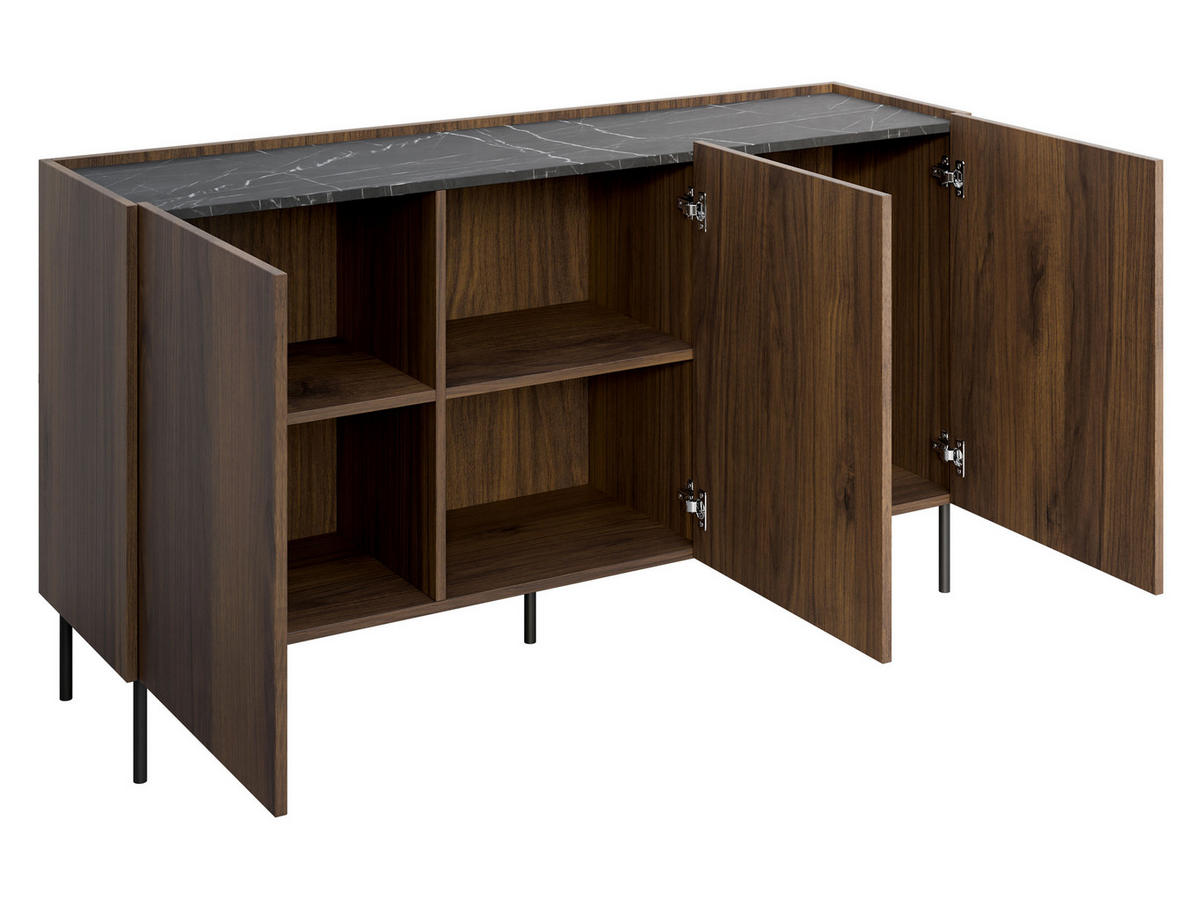 TÜRKOMMODE Tewos K144 - Nussbaumfarben/Schwarz, Holzwerkstoff/Metall (144/78/37cm) - MIRJAN24