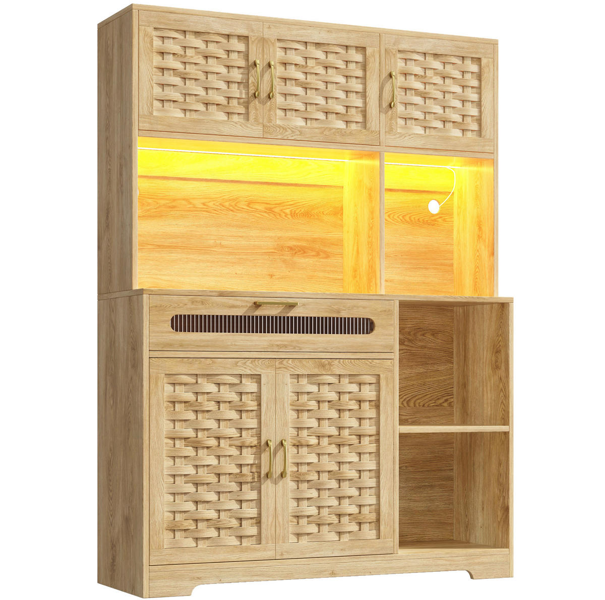 SKŘÍŇ na nádobí 120/40/180 cm přírodní MDF se sklem a LED osvětlením - přírodní, sklo (120/180/40cm) - BEAOK