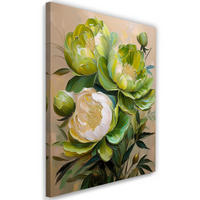 WANDBILD gemalte pfingstrosen blumen grün - Grün, Textil (40/60cm) - Feeby