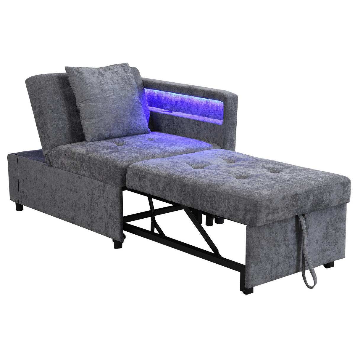 SCHLAFSOFA 3-in-1 177 x 68 x 65 cm Leinenstoff Light Gray - Hellgrau, Metall (68/65/177cm) - Meubliv