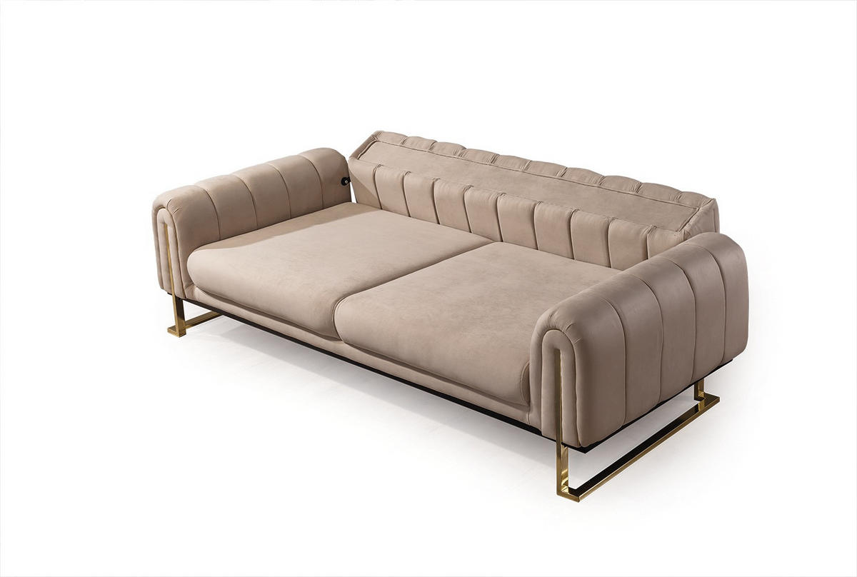 3 Sitzer SOFA Wave Samt Beige - Beige, Textil/Metall (225/78/95cm) - Villa Möbel