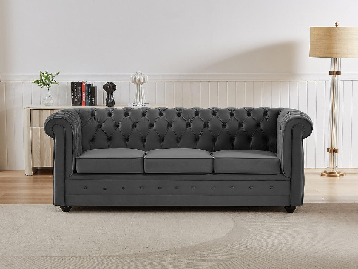 SCHLAFSOFA - 3 Personen-Sitzer - Samt - Anthrazitgrau - - Anthrazit, Textil (204/85/89cm) - Vente-Unique
