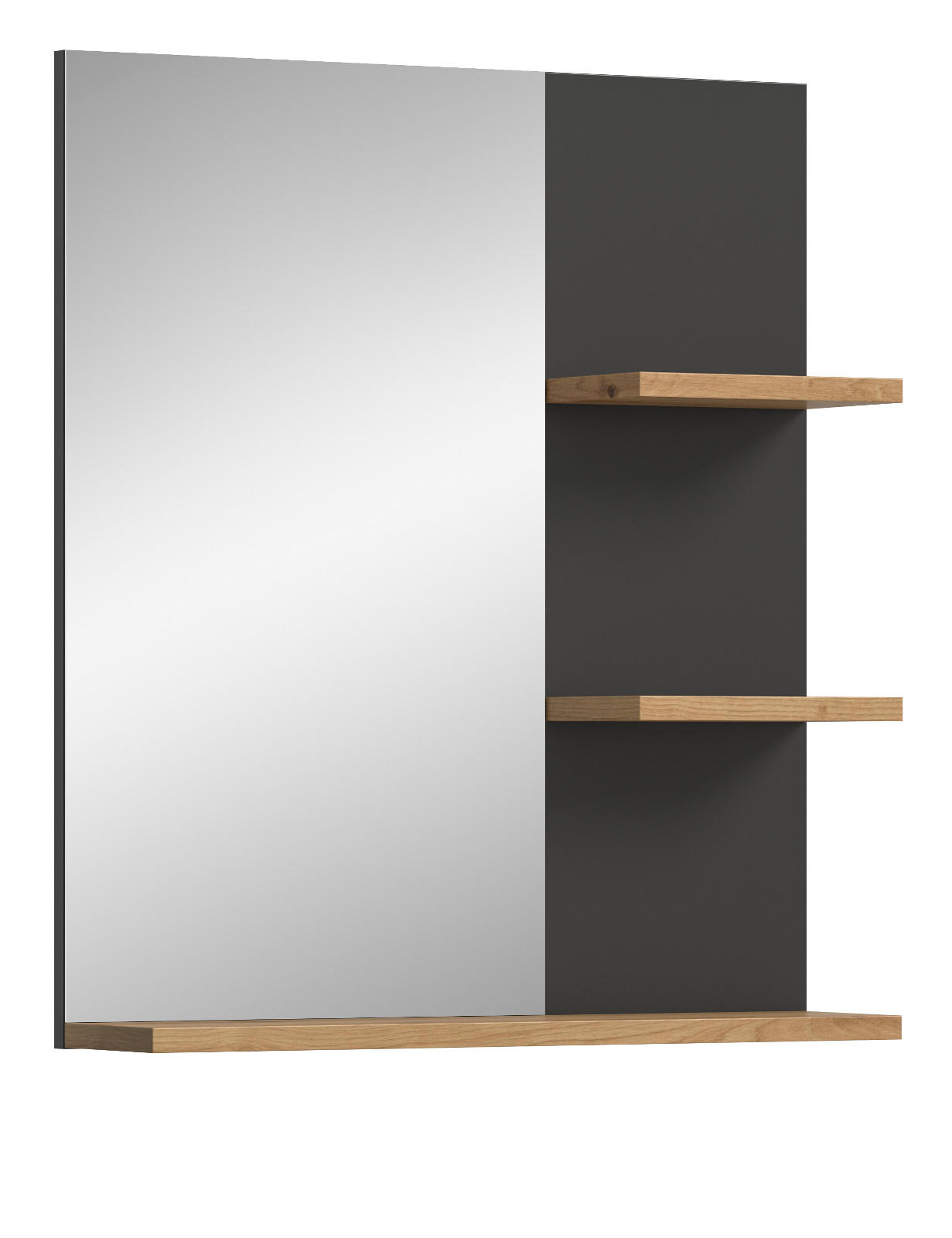 BADSPIEGEL Eiche, grau 63 cm, Wandspiegel mit Ablagen - Eiche Artisan/Grau, Glas/Holzwerkstoff (63/73/16cm) - Inn.Furn