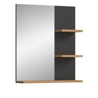 BADSPIEGEL Eiche, grau 63 cm, Wandspiegel mit Ablagen - Eiche Artisan/Grau, Glas/Holzwerkstoff (63/73/16cm) - Inn.Furn