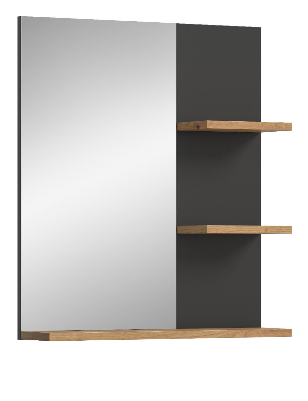BADSPIEGEL Eiche, grau 63 cm, Wandspiegel mit Ablagen - Eiche Artisan/Grau, Glas/Holzwerkstoff (63/73/16cm) - Inn.Furn