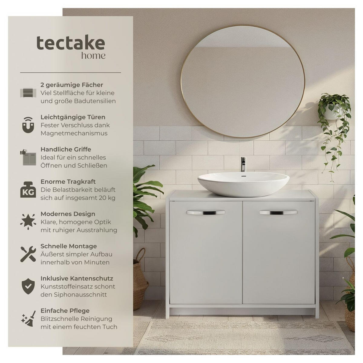 WASCHBECKENUNTERSCHRANK Katalina, 63 x 31 x 55 cm , weiß - Weiß, Holzwerkstoff (63/55/29cm) - tectake