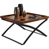 COUCHTISCH Sheesham-Massivholz/Metall Industrial-Style 63x39x63cm Braun/Schwarz - Schwarz/Braun, Holz/Metall (63/63/39cm) - KADIMA DESIGN