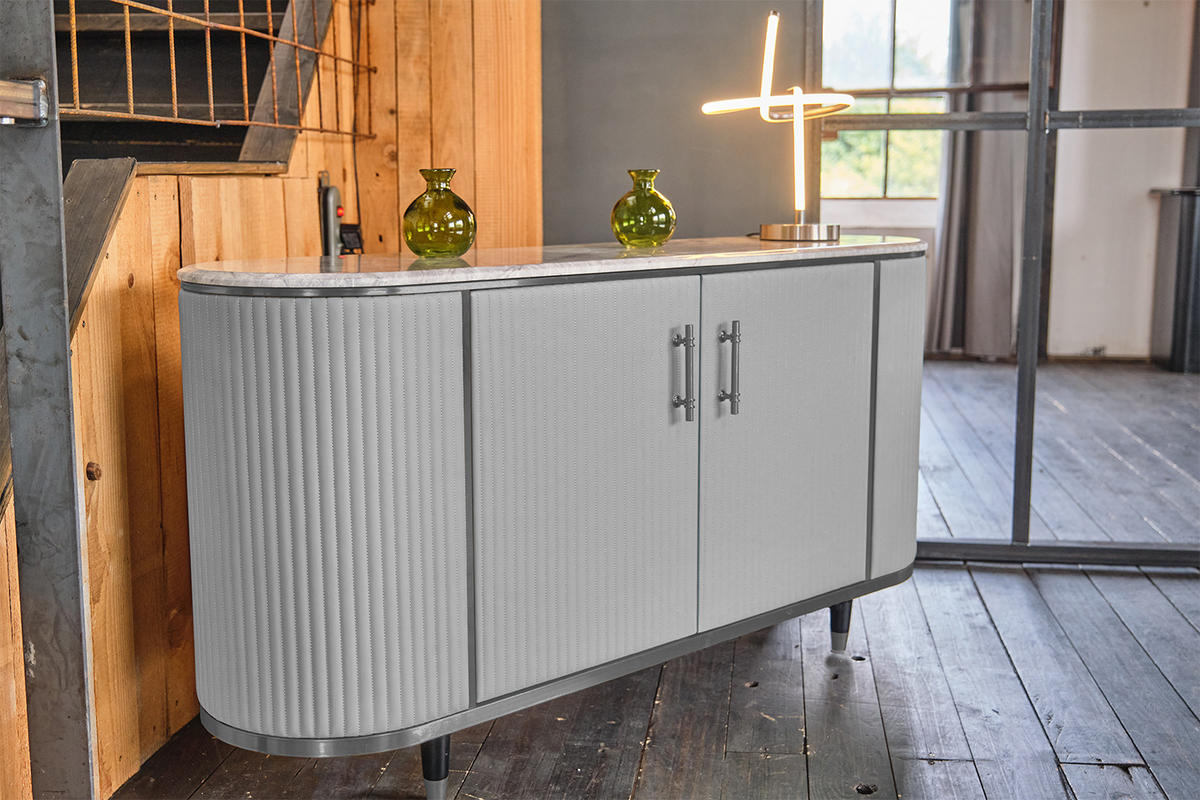 SIDEBOARD MARIA Grau Kunstleder - Schwarz/Grau, Kunststoff/Metall (150/76/40cm) - KAWOLA