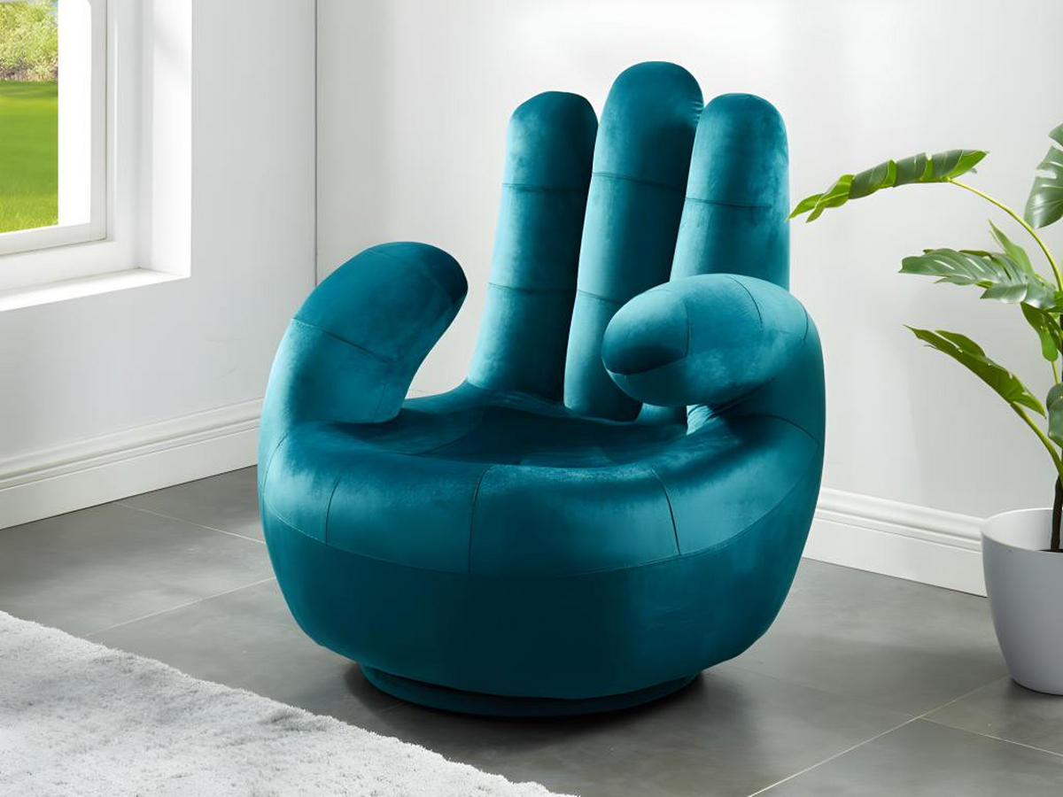 FINGERSESSEL drehbar - Samt - Grünblau - CATCHY - Blau, Textil (78/89/82cm) - Vente-Unique