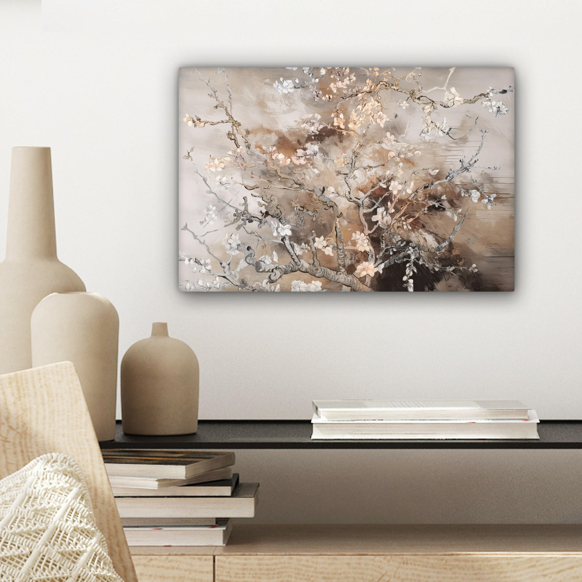 LEINWANDBILD Mandelblüte - Kunst - Van Gogh - Beige - Abstrakt 30x20 cm - Braun, Textil (30/20cm) - MuchoWow