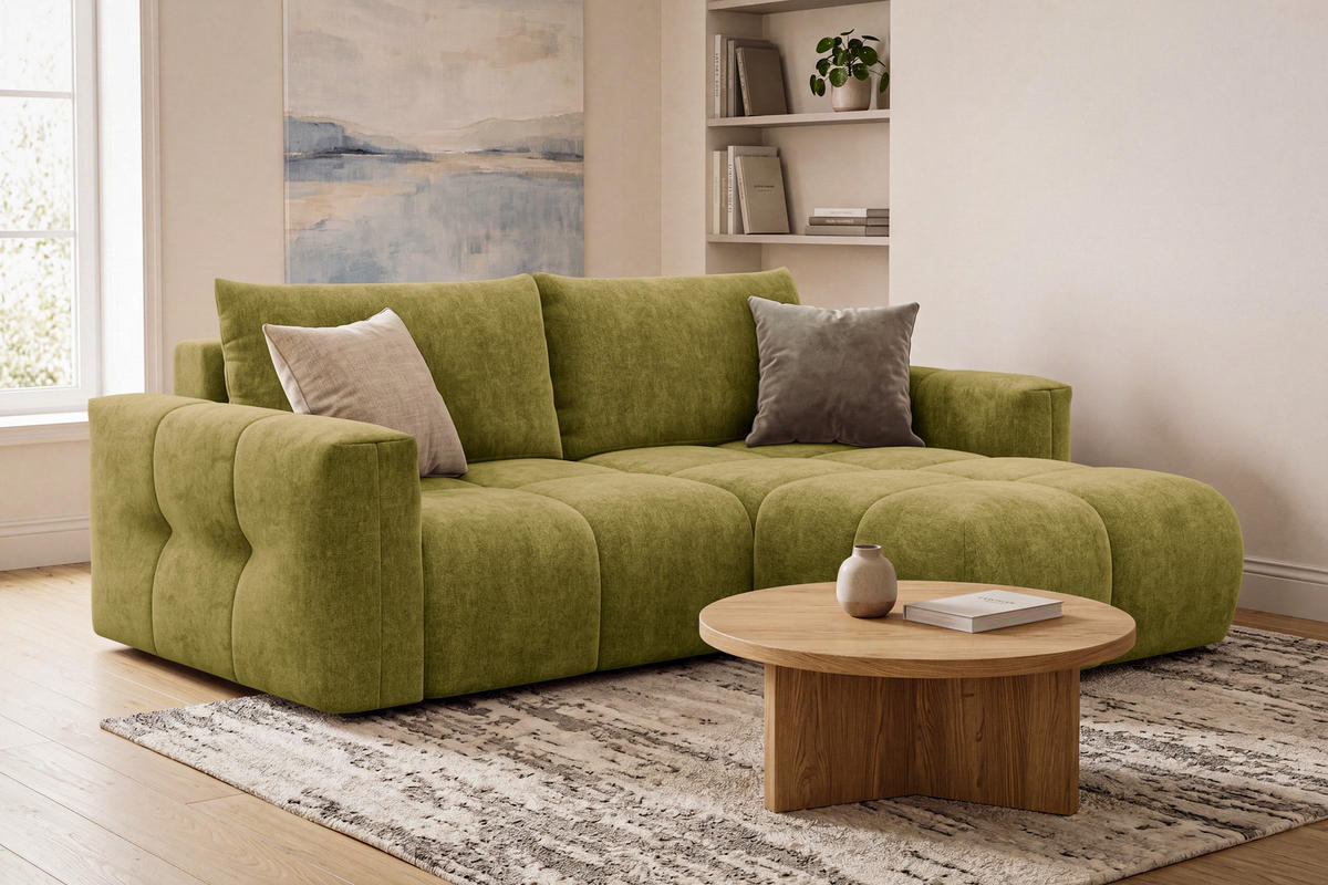 ECKSOFA VERONA 3-Sitzer rechts, Khaki - Schwarz/Grün, Holz/Textil (224/173cm) - Courtois Laville