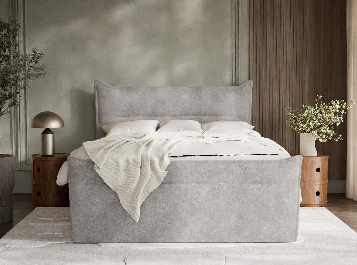 BOXSPRINGBETT Pelino 200/200 cm, in Beige grau, Bettkasten, Matratze, Topper - Beige/Schwarz, Holz/Holzwerkstoff (200/200cm) - Maison de Reve