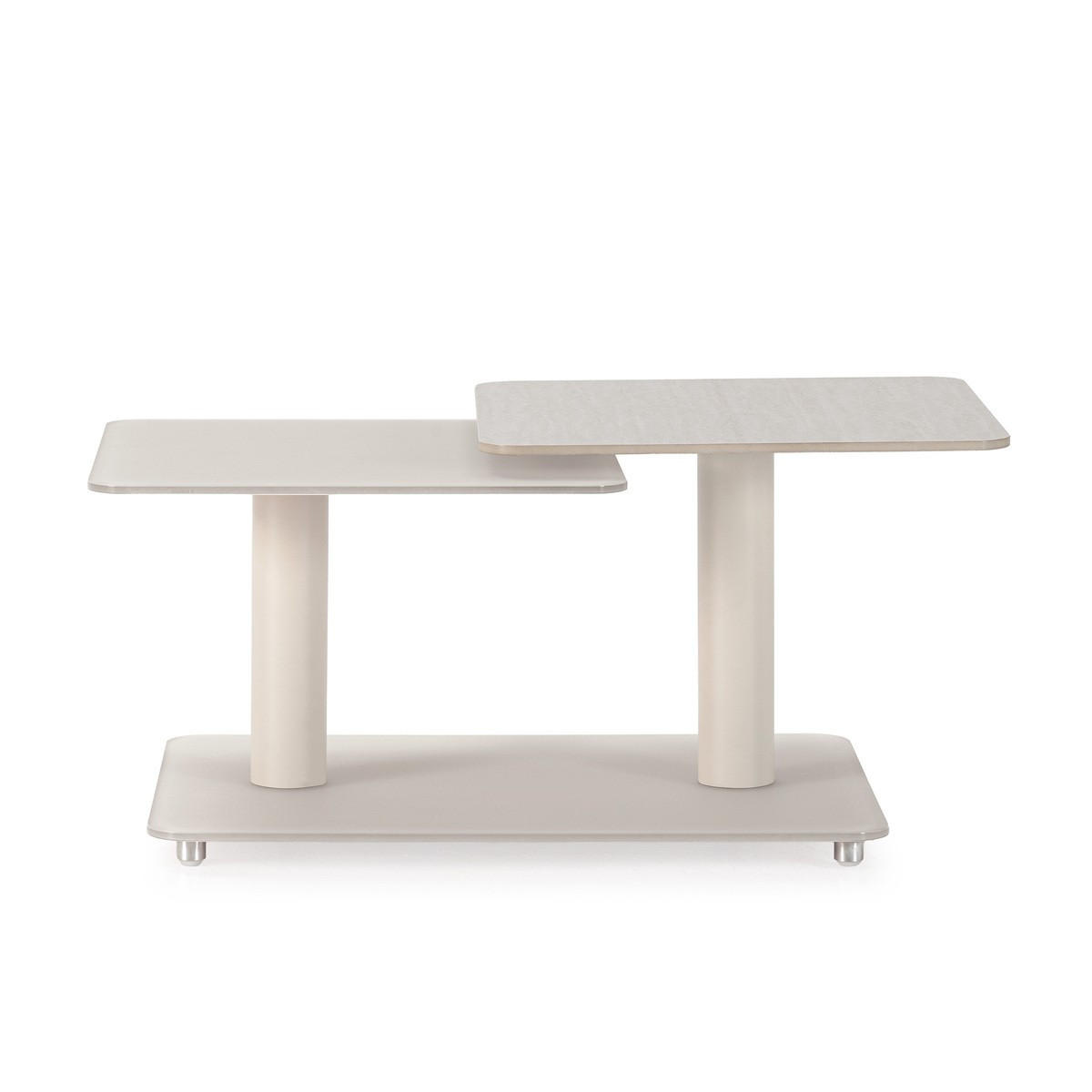 OTOČNÝ konferenční stolek s čtvercovými skleněnými deskami, délka 114 cm - KAYA - béžová, sklo (114.6/54/42.8cm) - Calicosy