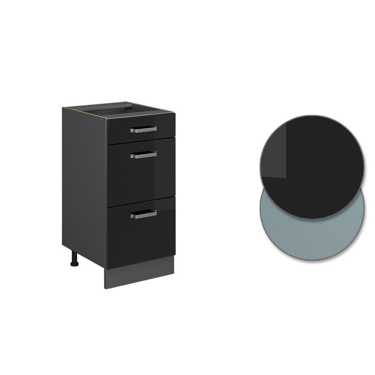 KÜCHENUNTERSCHRANK R-Line Schwarz Hochglanz 40 cm mit Schubladen AP Eiche - Schwarz Hochglanz/Anthrazit, Holzwerkstoff (40/81.6/60cm) - Vicco