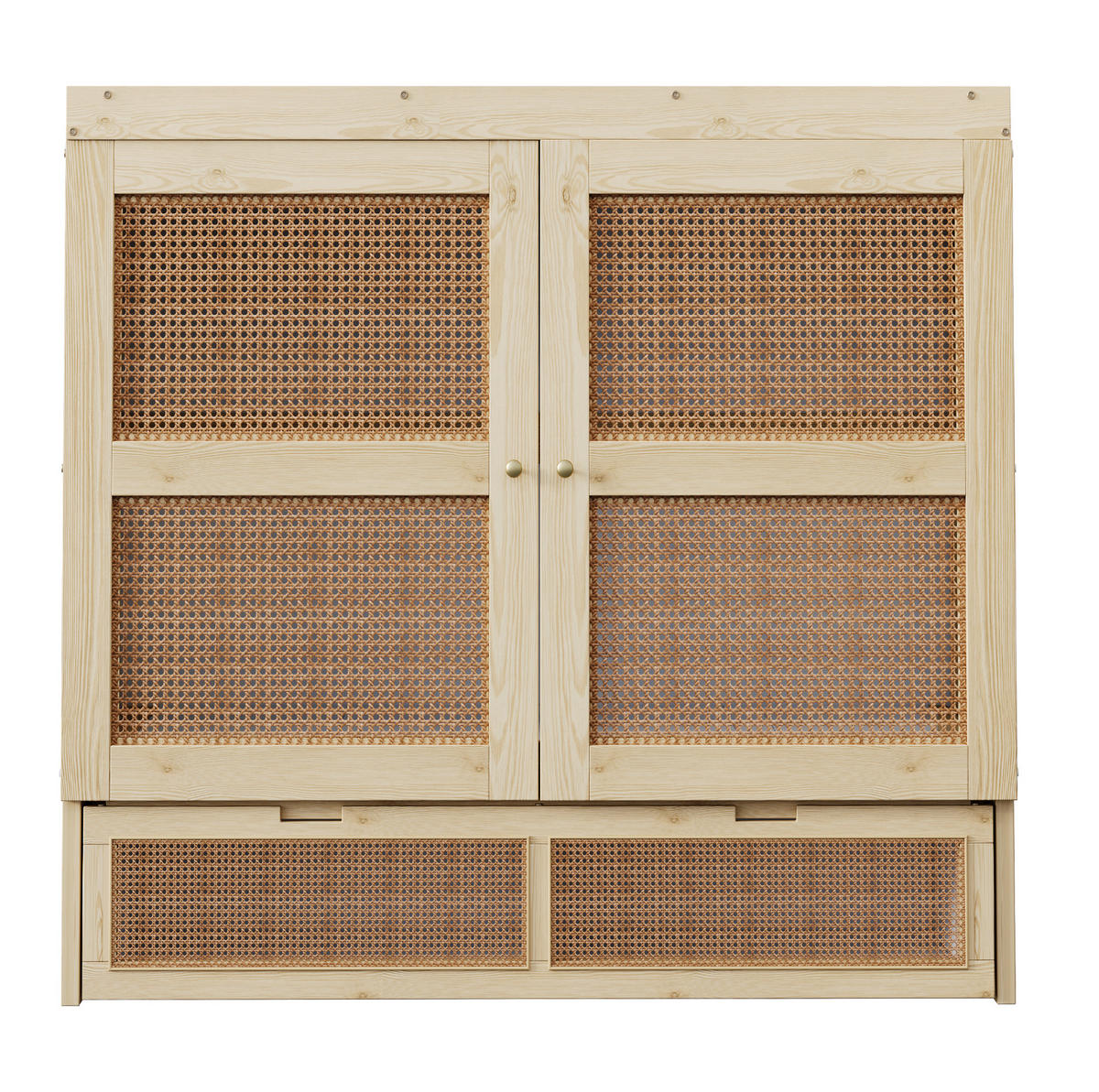 KLAPPBETT 140/200 cm in Holzfarbe mit Rattan-Design und Schubladen - Naturfarben, Holzwerkstoff (140/200cm) - Flora Grace