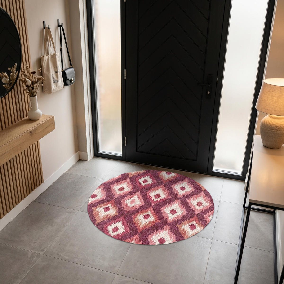 FUSSMATTE Diamantformen - Rosa - Muster - Textur Flurteppich 120x120 cm - Beere, Kunststoff (120/120cm) - MuchoWow