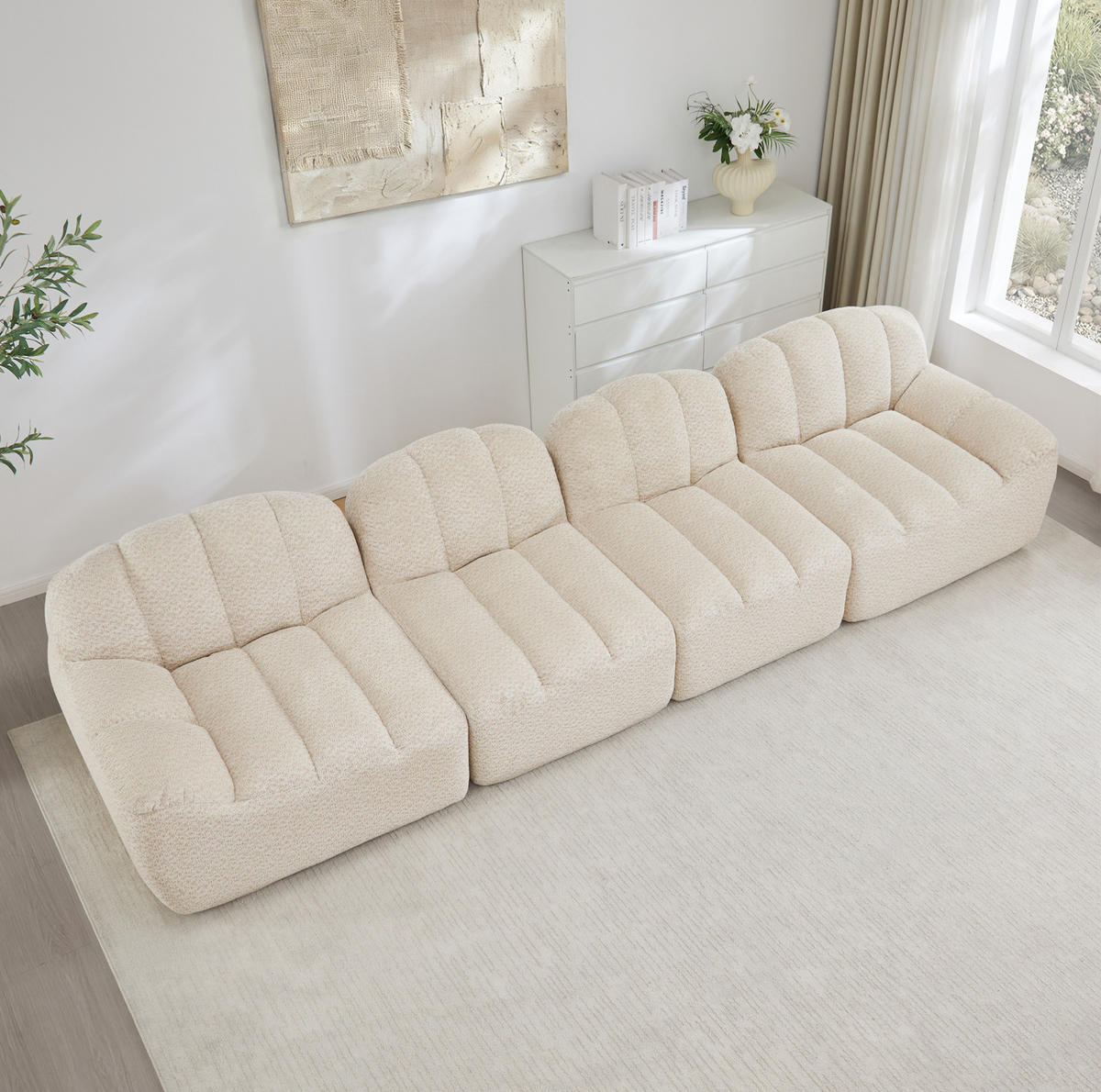 SOFA modular 4-Sitzer frameless Beige White - Beige, Kunststoff (104/79/366cm) - Meubliv
