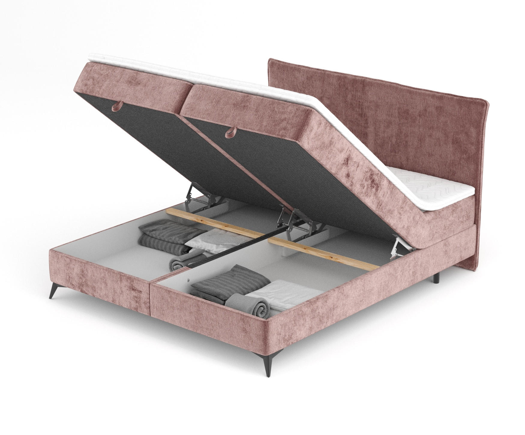 BOXBETT Peru Rosa 160/200 cm im Chenille-Stoff - Pink/Schwarz, Holz/Holzwerkstoff (160/200cm) - Maison de Reve