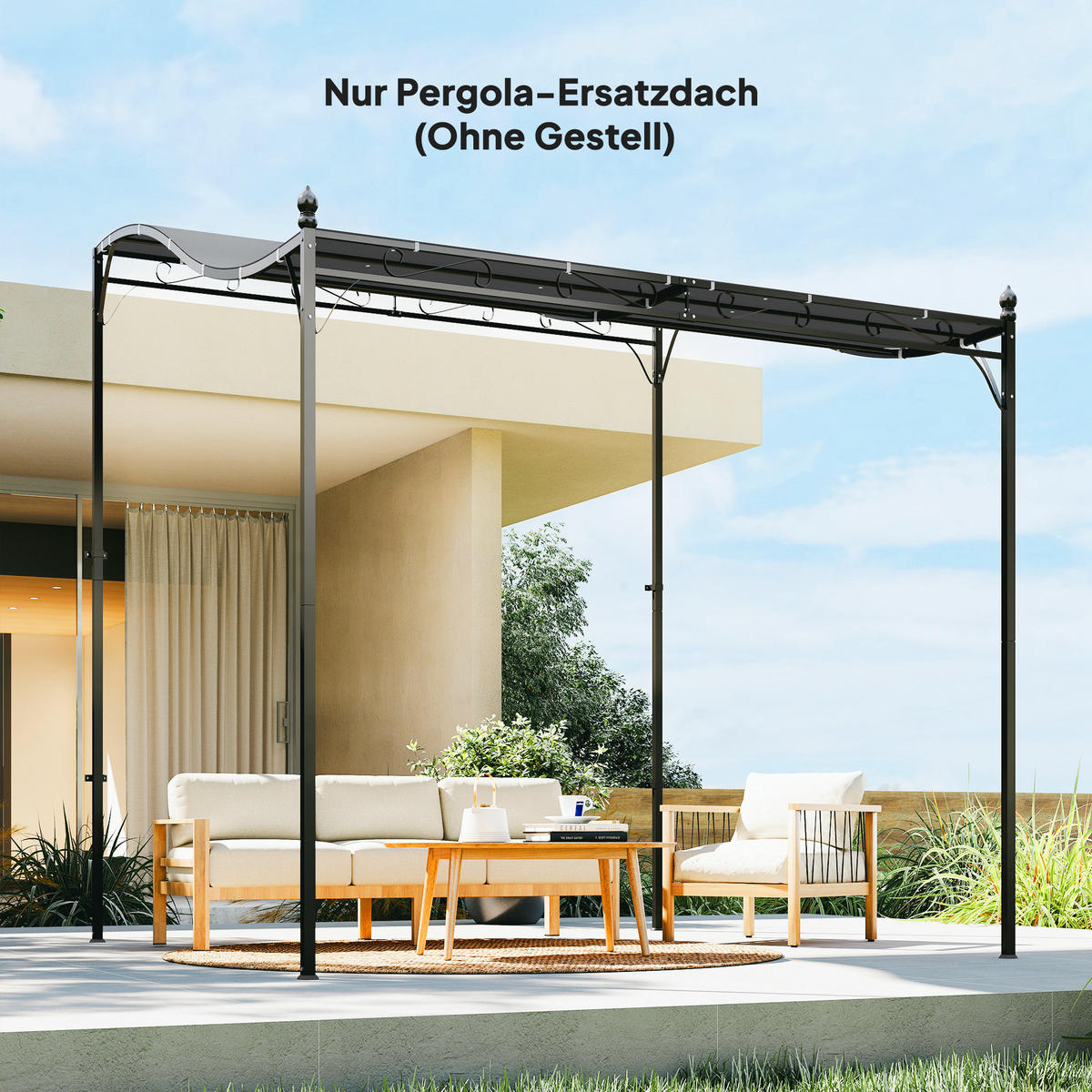 ERSATZDACH für Pergola Sonnensegel für Terrassenüberdachung Ersatz-Dachplane für 3 x 3 m Pavillon 298x293 cm Dunkelgrau - Dunkelgrau, Textil (298/1/293cm)