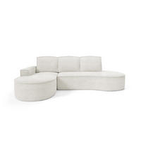 ECKSOFA MOLLY mit Schlaffunktion – Halbrund, freistehend, Liegefläche 140x207 cm, 3 Kissen, Abriamo-Stoff, 277x157x88 cm, Links Weiß - Weiß, Holz/Textil (157/277cm) - DomoHome