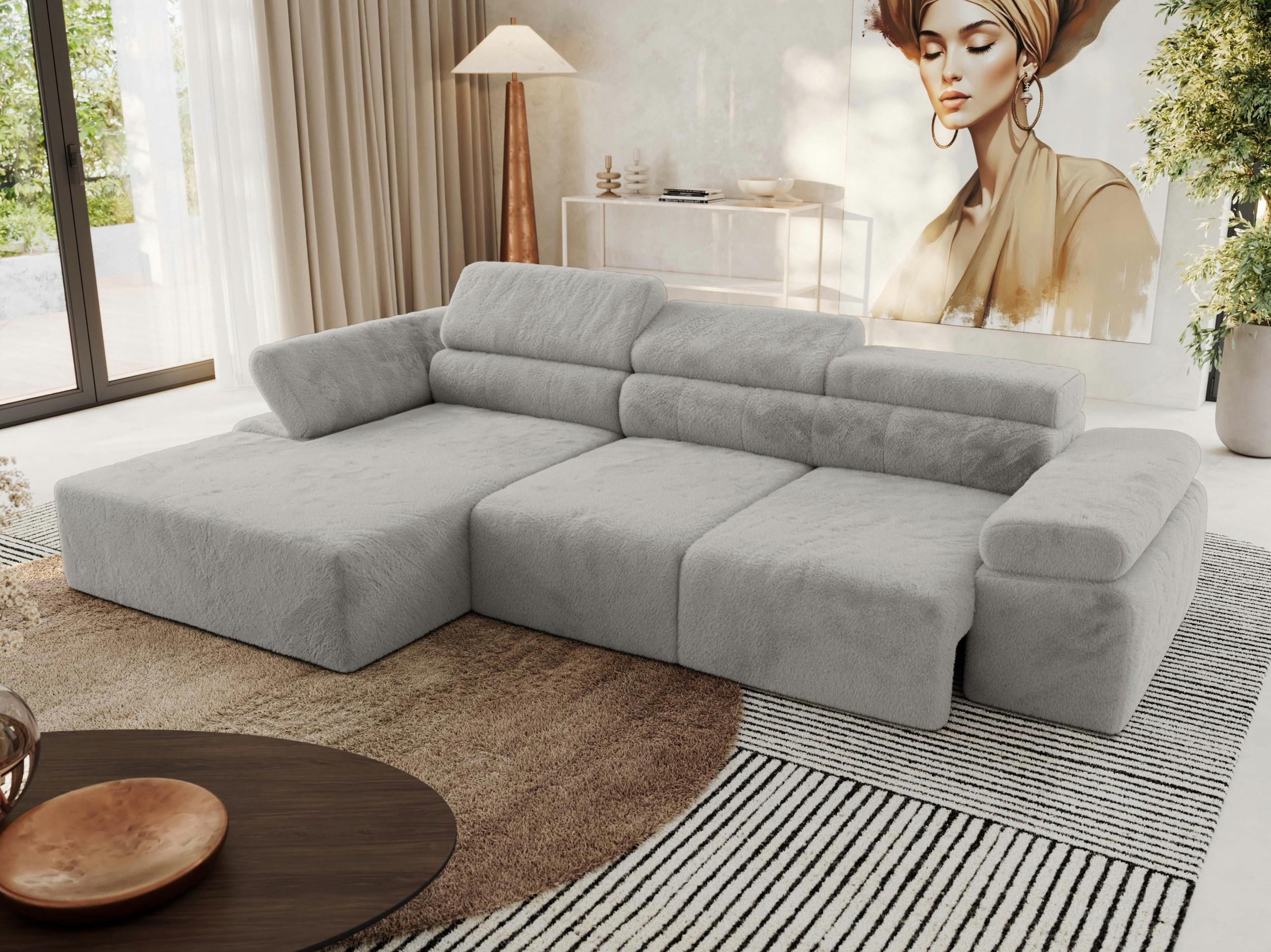 ECKSOFA RILASSO L Hellgrau Plüsch - links - Hellgrau/Schwarz, Kunststoff/Textil (296/174cm) - MKS