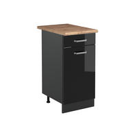 DULAP DE BAZĂ DE BUCĂTĂRIE R-Line, Negru lucios ridicat/antracit, 40 cm стільниця Золотий дуб - negru cu luciu intens/antracit, compozit lemnos (40/81.6/60cm) - Vicco